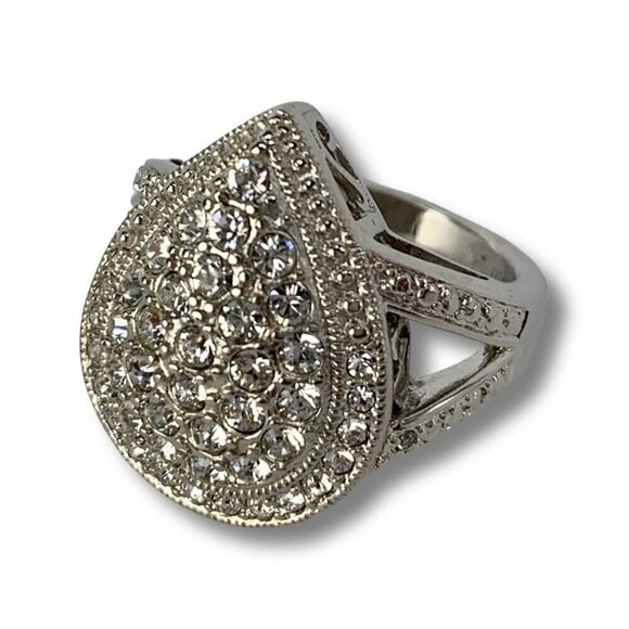 New Diamond & Crystal Teardrop Ring - Picture 1 of 9
